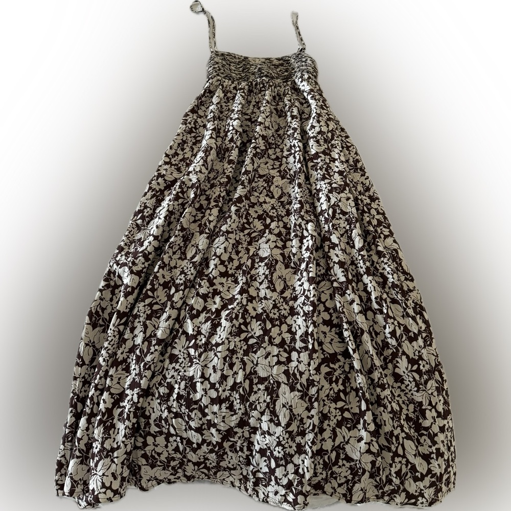 Crinkle textured midi dress - brown & cream